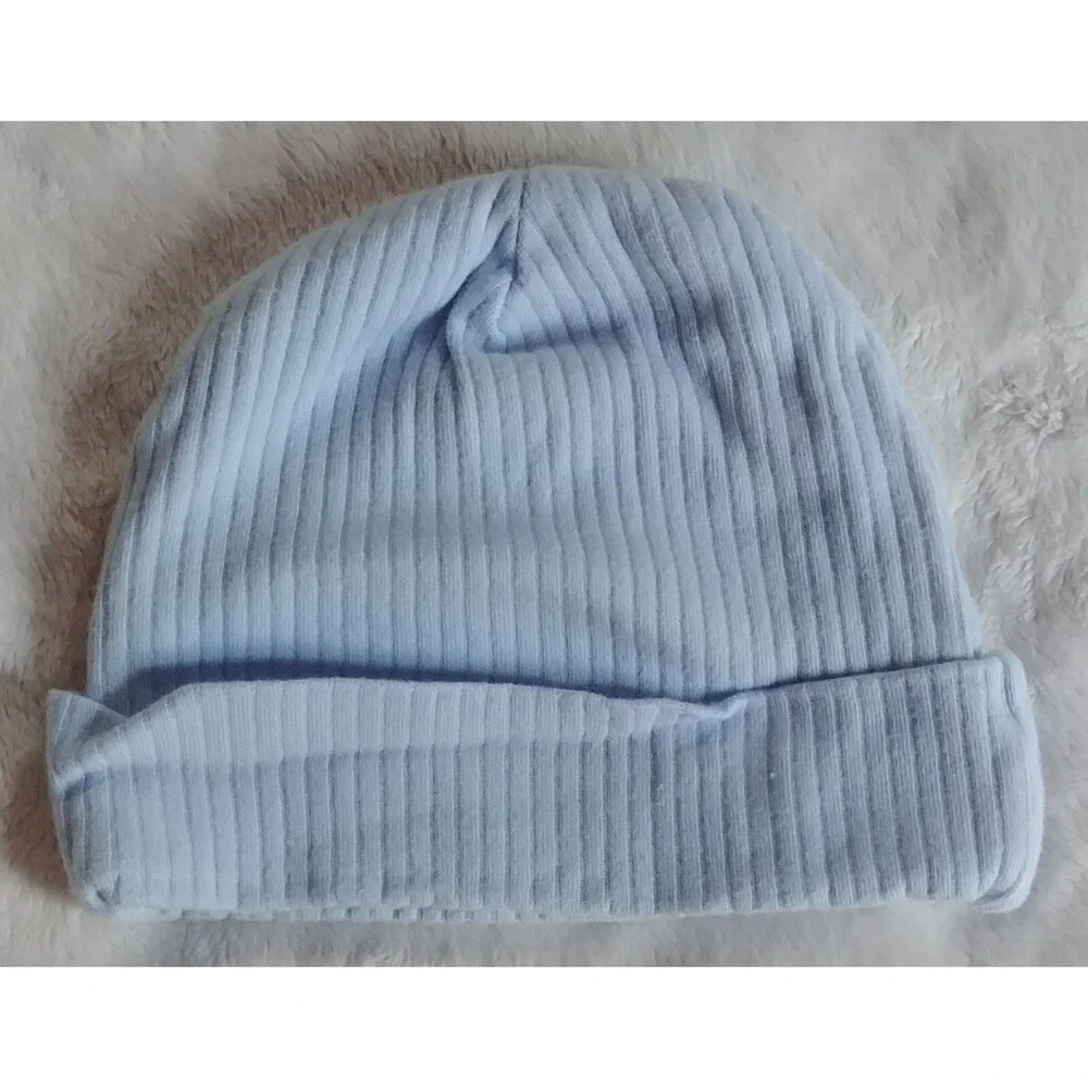 Hat Newborn boys beanie cap blue  infant ribbed with baby detail